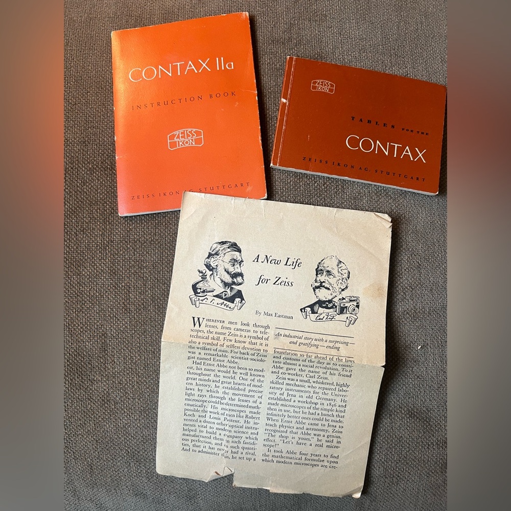 Contax IIa Instruction Book and Tables For The Contax Booklet + Vintage Article